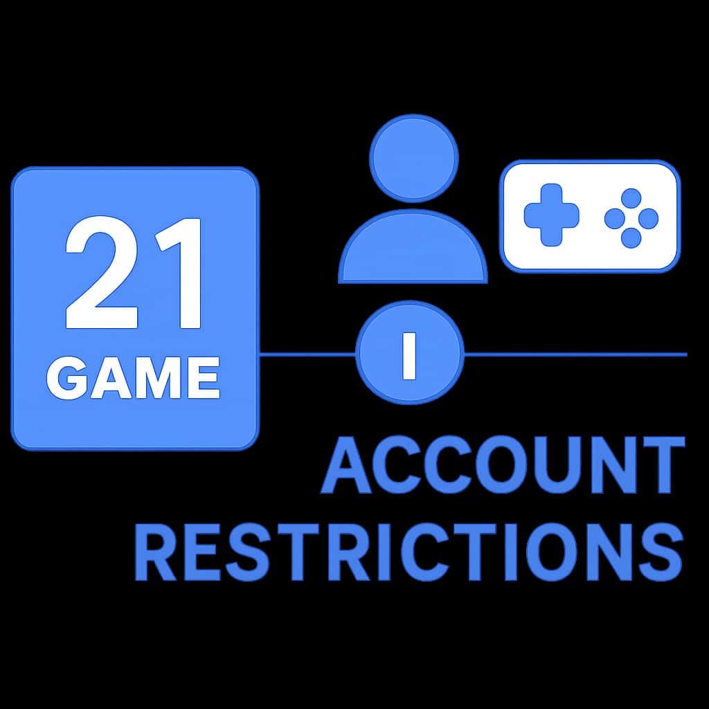 Illustration detailing account restrictions related to 21 Game usage.