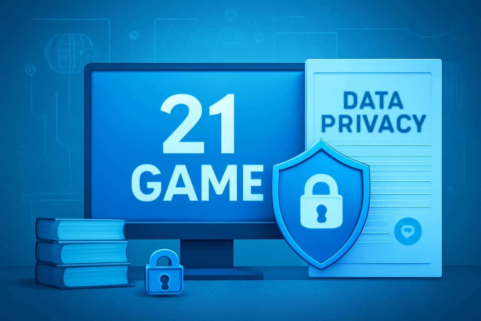 An informative illustration showcasing 21 Game Data Privacy concepts.