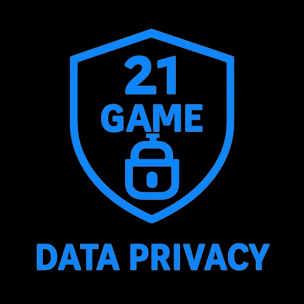 A badge design symbolizing 21 Game Data Privacy.