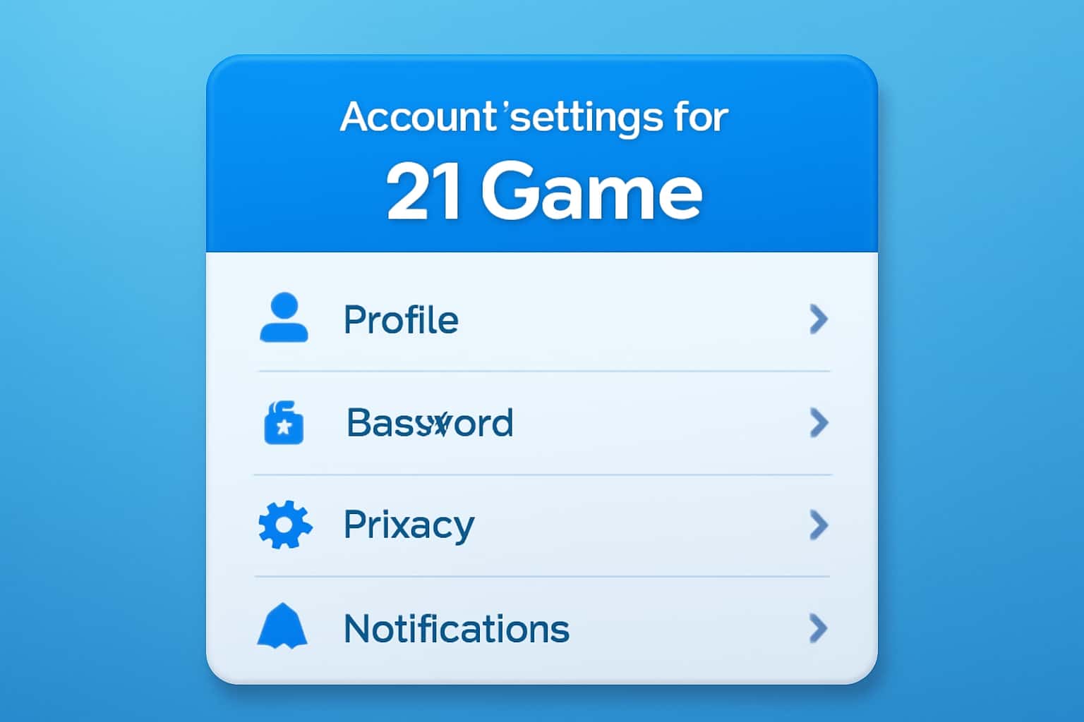 Informational scene depicting account settings management for 21 Game.