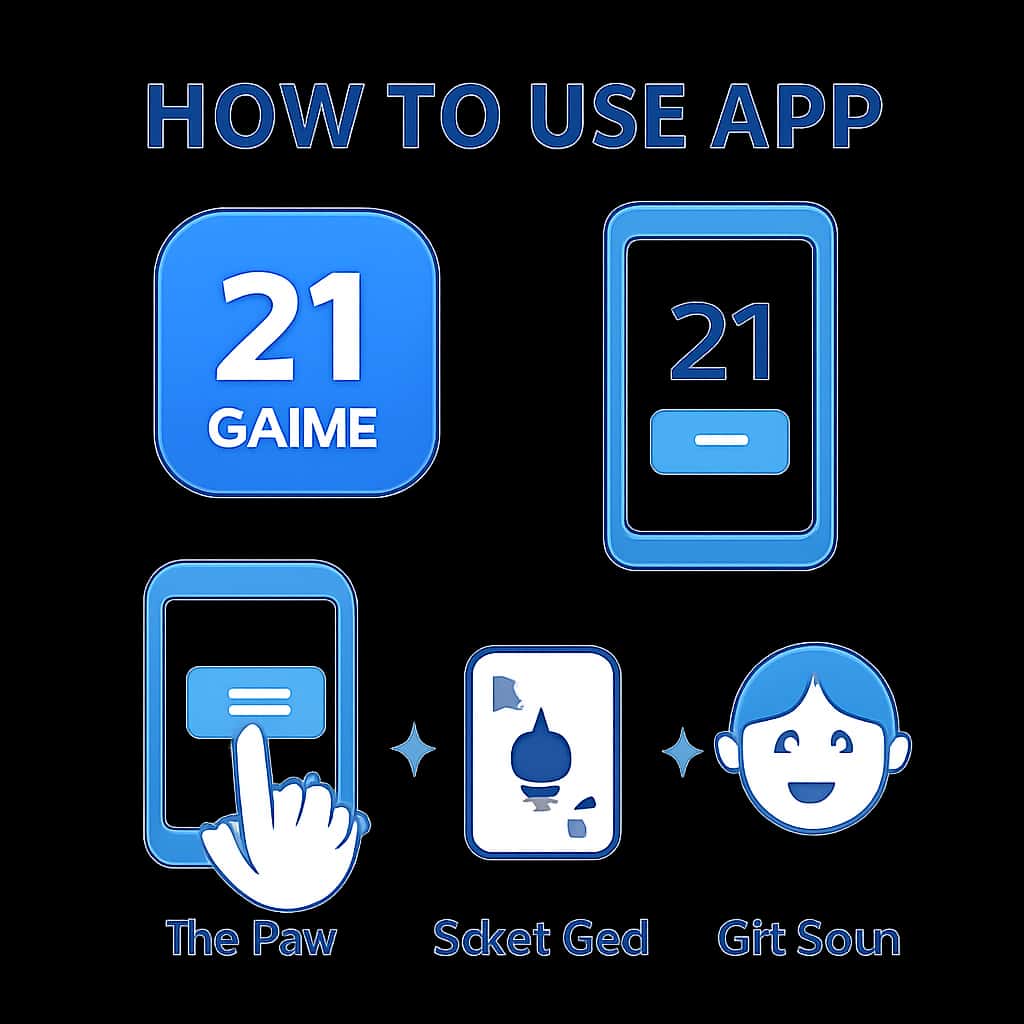 Illustration of the features of the 21 Game app.