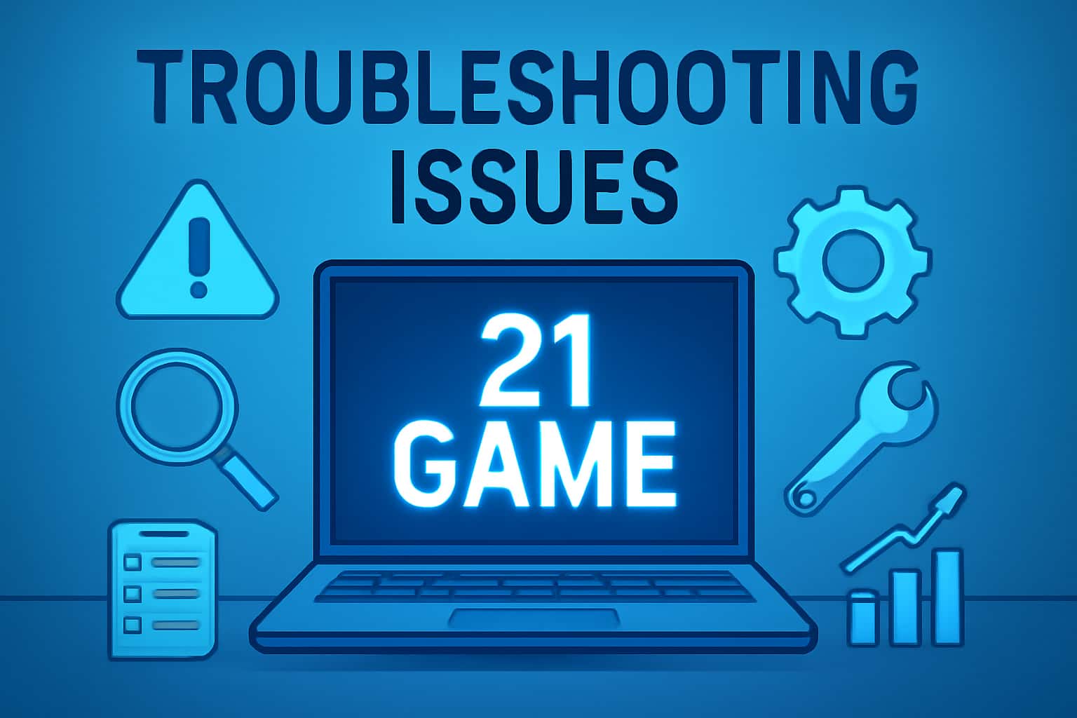 An informational graphic about troubleshooting issues in the 21 Game application.